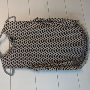 Pink black & white geometric print fringe edge tank top